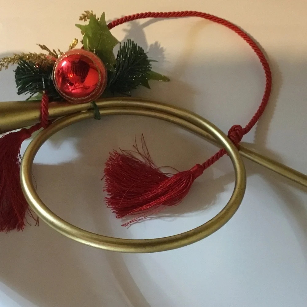 Christmas Decor Festive Gold and Red Decorative French Horn